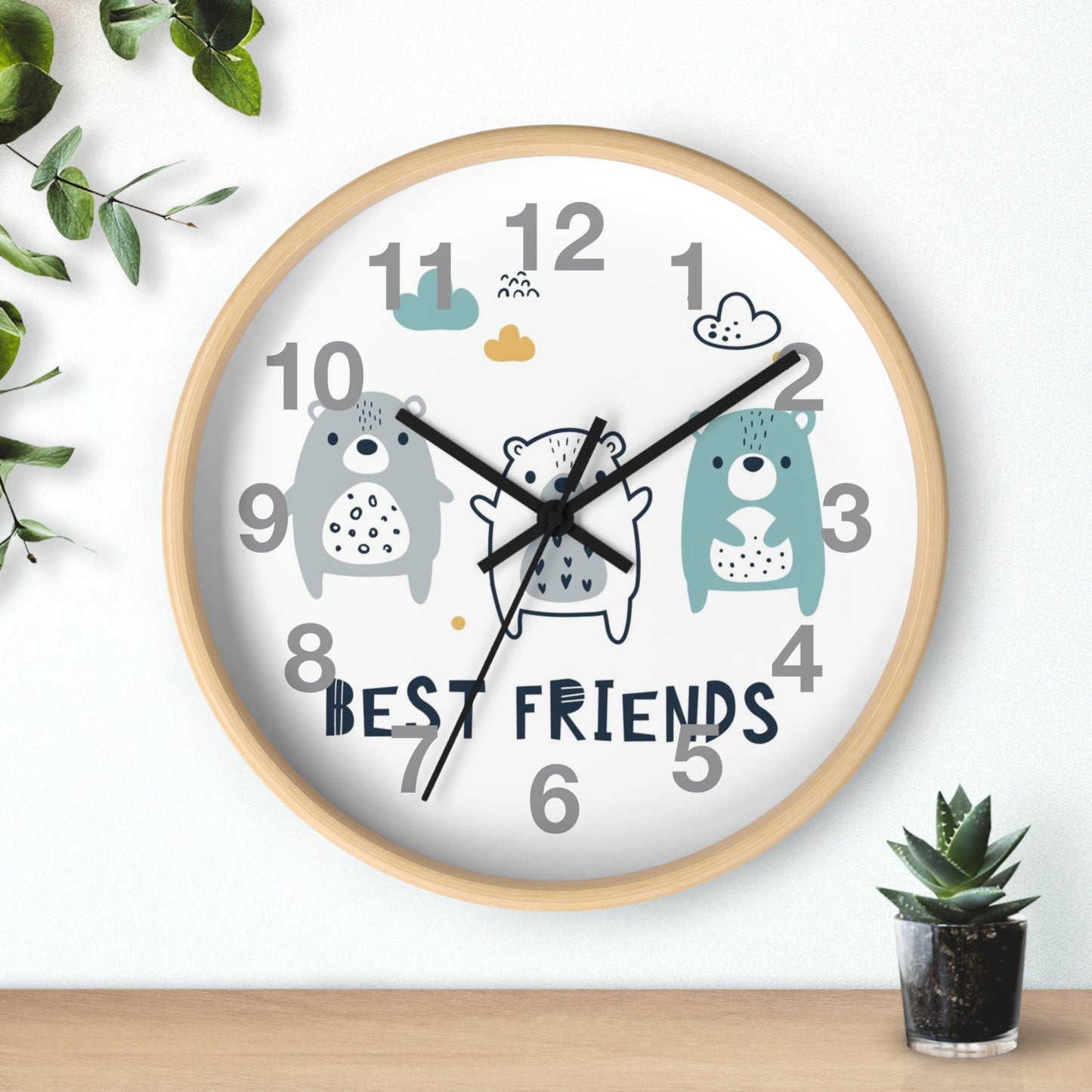 Best Friends Wall Clock - Adorable Bear Design for Kids’ Rooms