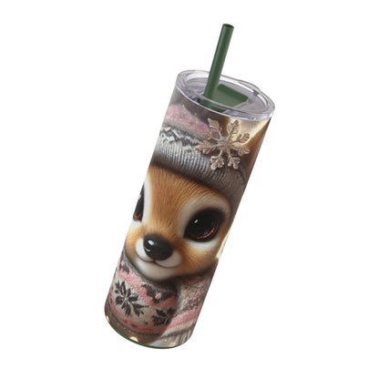 Cozy Fawn Delight: Winter Skinny Tumbler 20oz