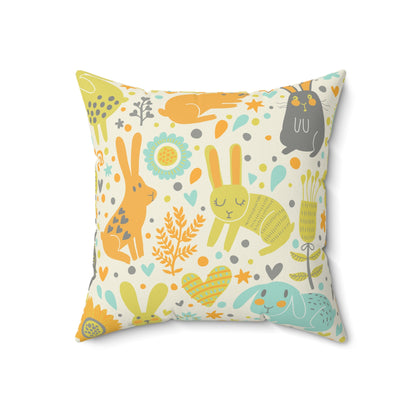 Cute Rabbit Decorative Spun Polyester Square Pillow