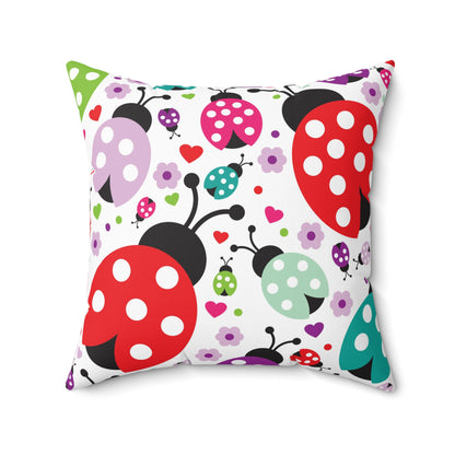 Double Sided Ladybug Spun Polyester Square Pillow