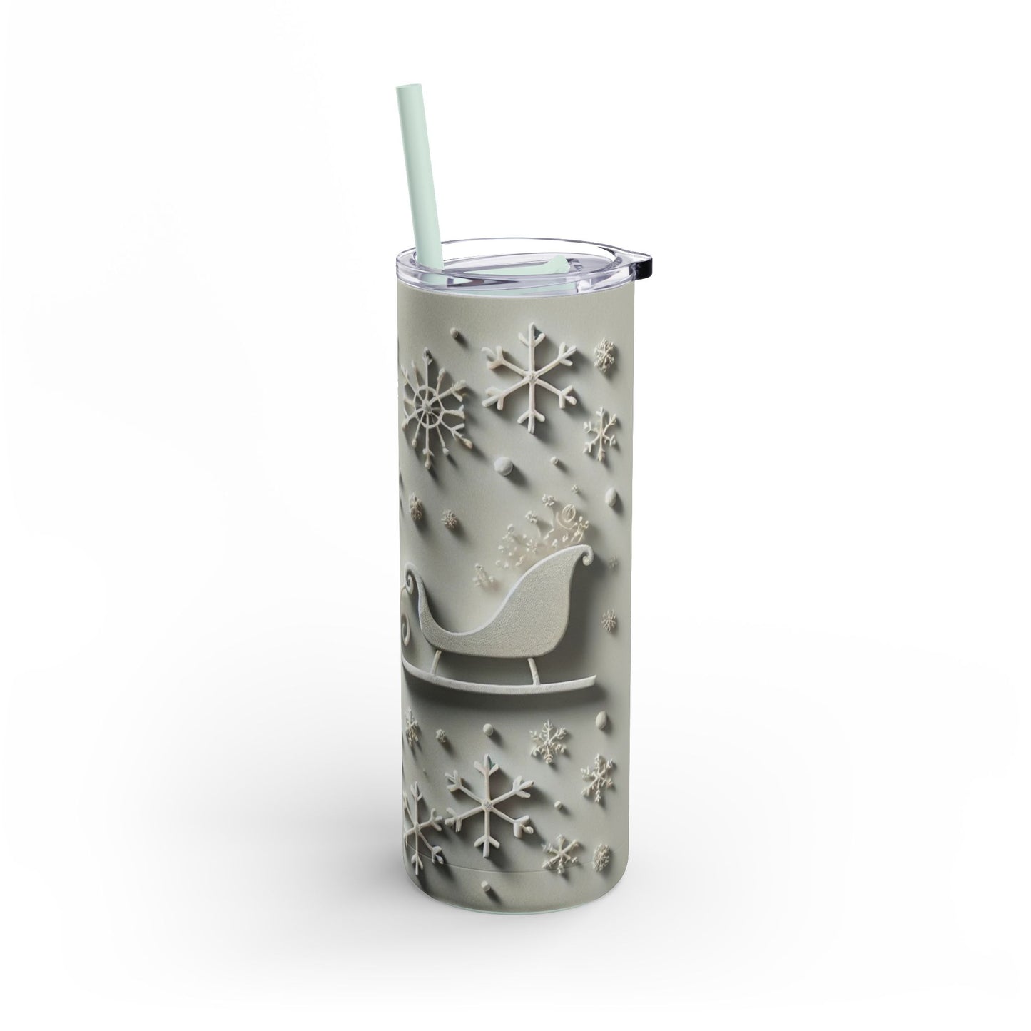 Frosted Elegance  Sleigh & Snowflake Design Maars Maker Skinny Matte Tumbler, 20oz