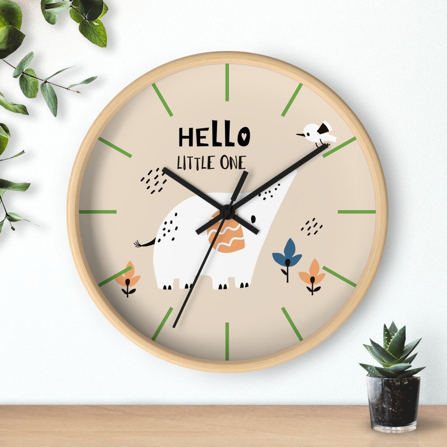 Hello Little One Wall Clock - Adorable Nursery Timepiece ⏰🐘🌿