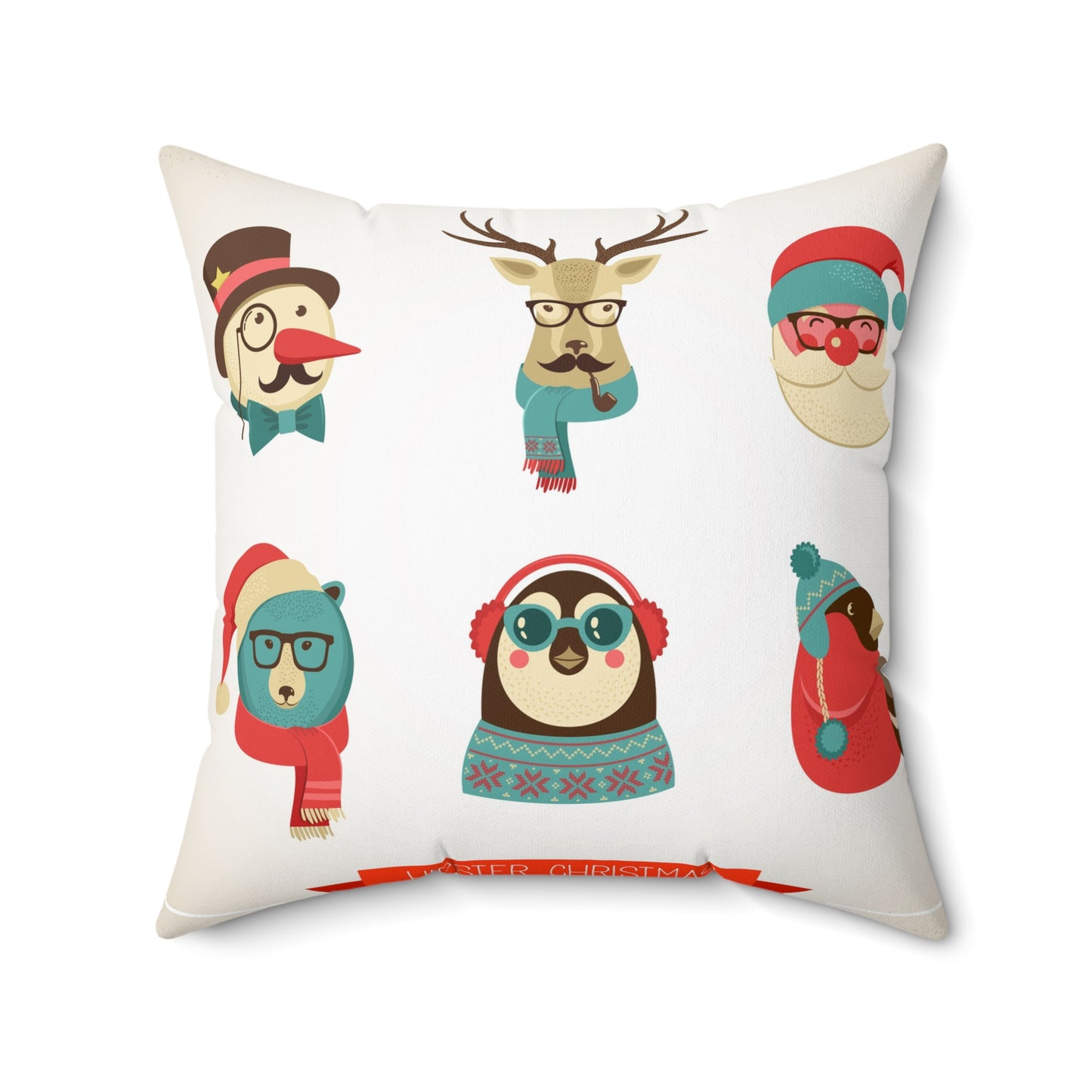 Double Sided Winter Themed Hipster Spun Polyester Square Pillow