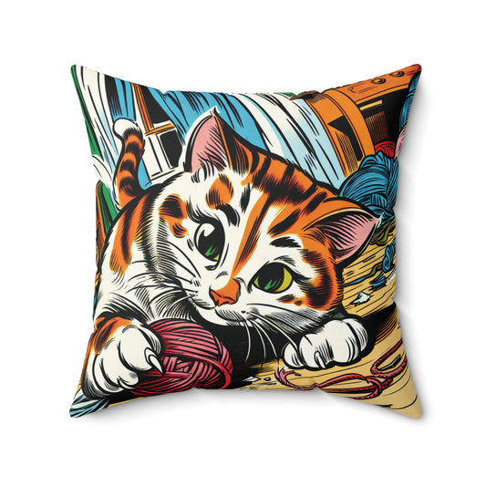 Double Sided Artistic Cat Spun Polyester Square Pillow