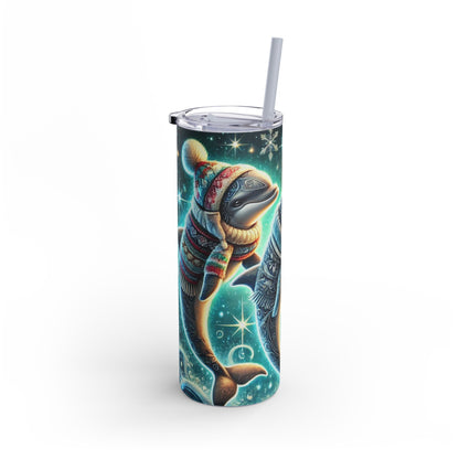 Trio of Winter Dolphins Tumbler 20oz – Festive Marine Magic