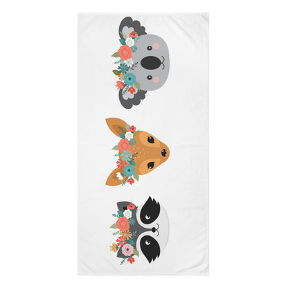 Floral Friends Cotton Towel - Cute Koala, Deer, and Panda Design