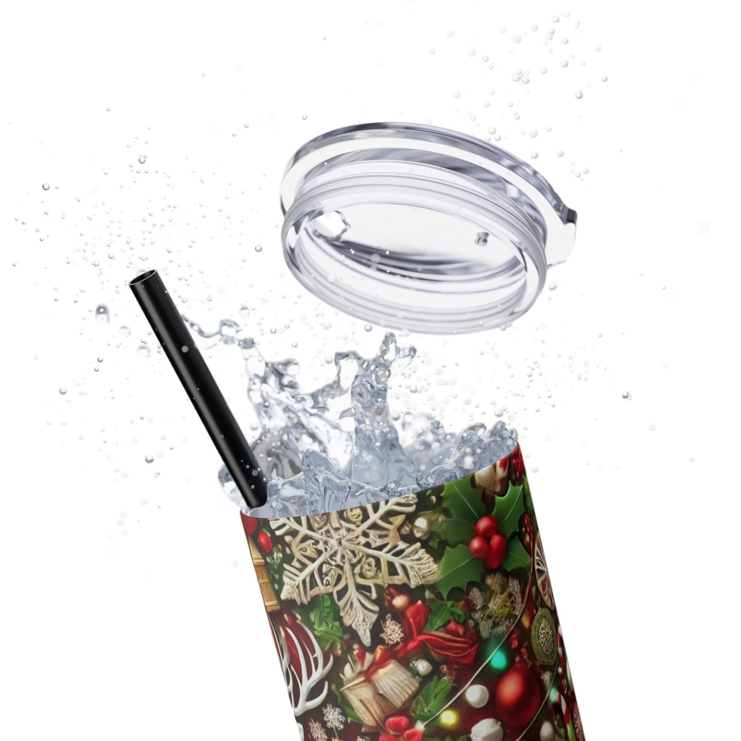 Festive Reindeer Christmas Tumbler - 20oz with Straw