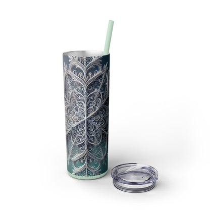 Snowflake Patterned Slim Tumbler - 20oz (With Straw)