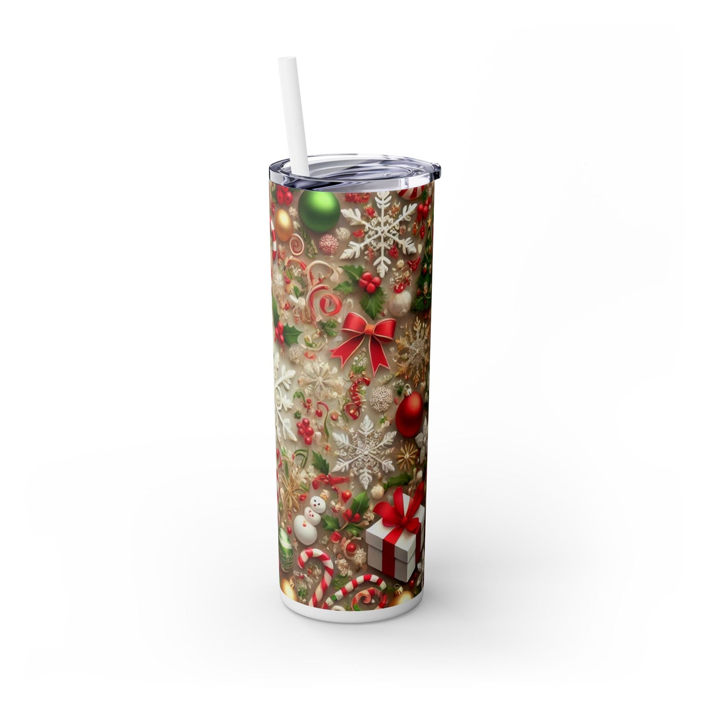 Festive Snowflake Christmas Tumbler - 20oz with Straw