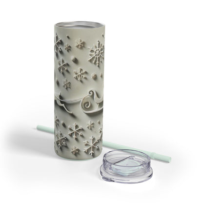 Frosted Elegance  Sleigh & Snowflake Design Maars Maker Skinny Matte Tumbler, 20oz