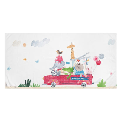 Adventure Friends Cotton Towel - Playful Animal Road Trip Design