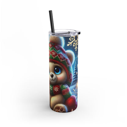 Moonlit Snuggle: Adorable Winter Bear Skinny Tumbler  20oz