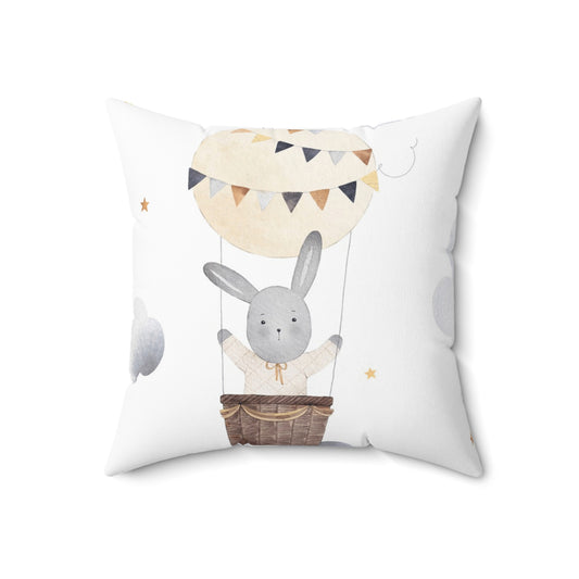 Whimsical Bunny Hot Air Balloon Pillow