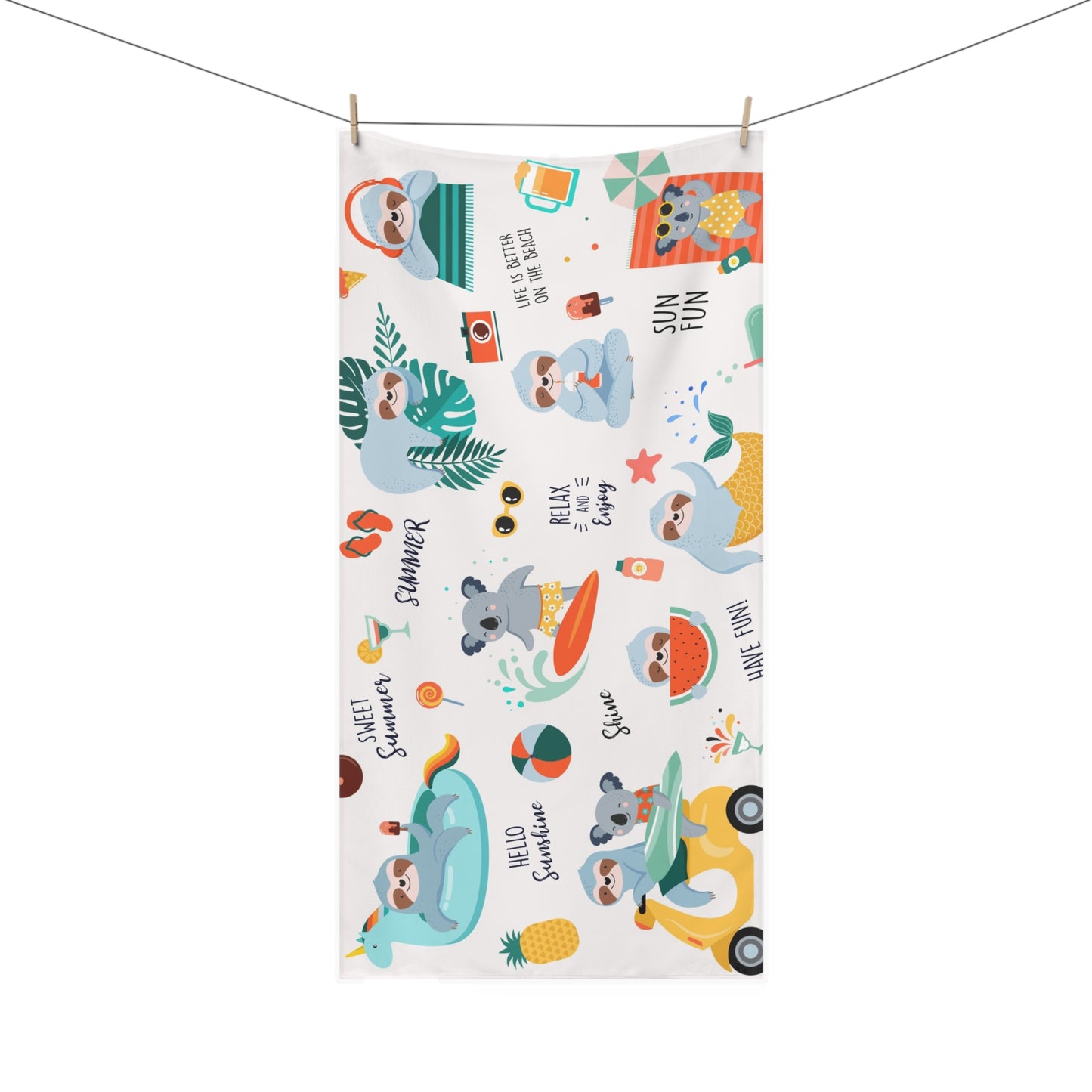 Lazy Sloth Summer Fun Tea Towel