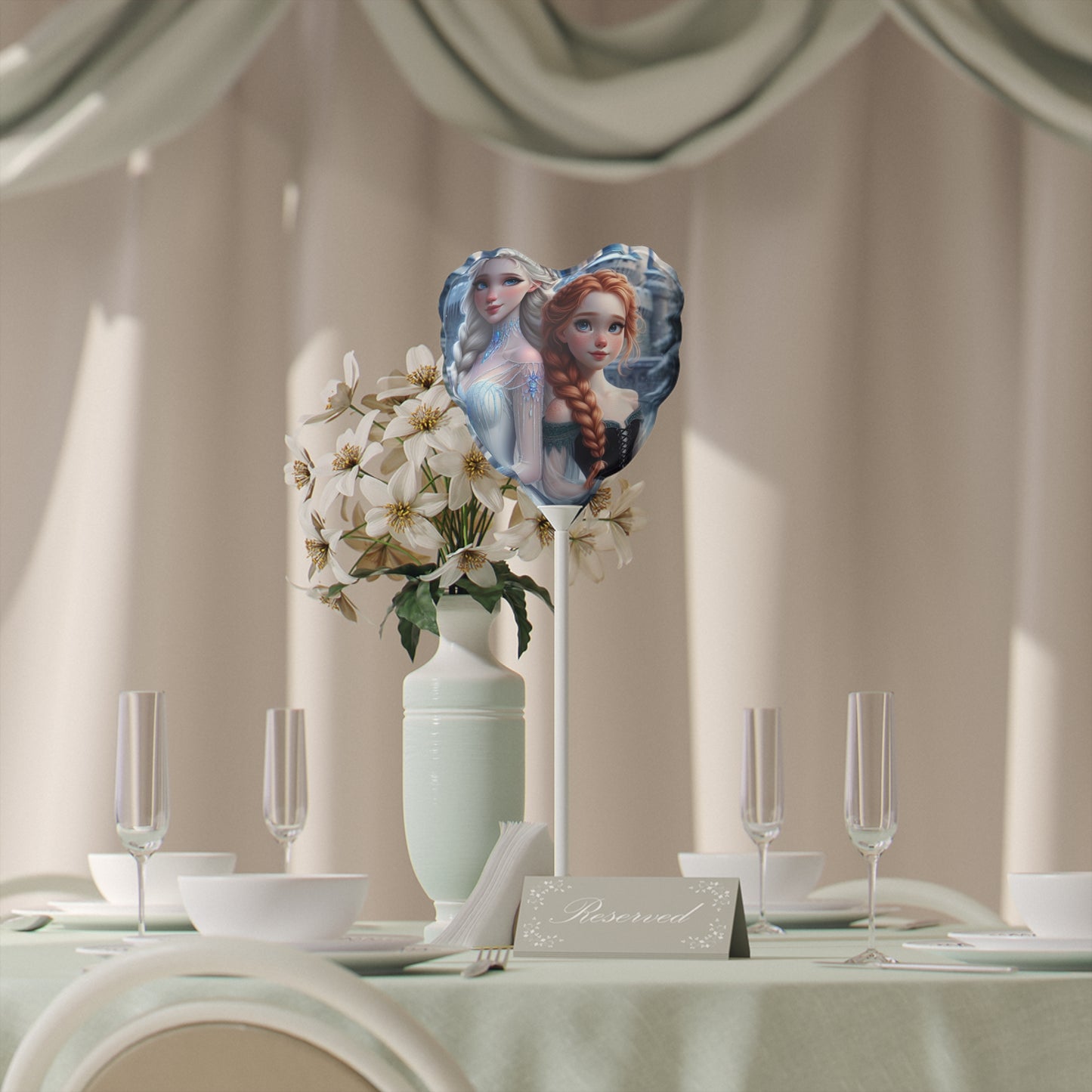 Frozen (Elsa & Anna) Snow Sisters Heart Balloon – Magical Princess Party Decor