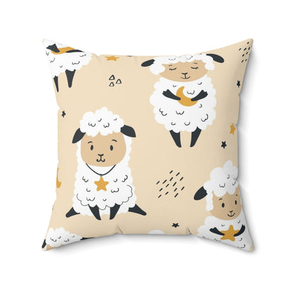 Double Sided Cute Lamb Spun Polyester Square Pillow