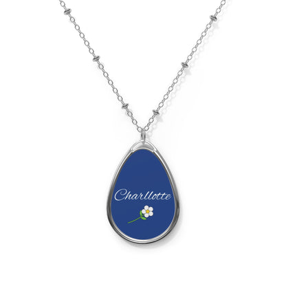 Personalized Blue Oval Pendant Necklace – Timeless Elegance