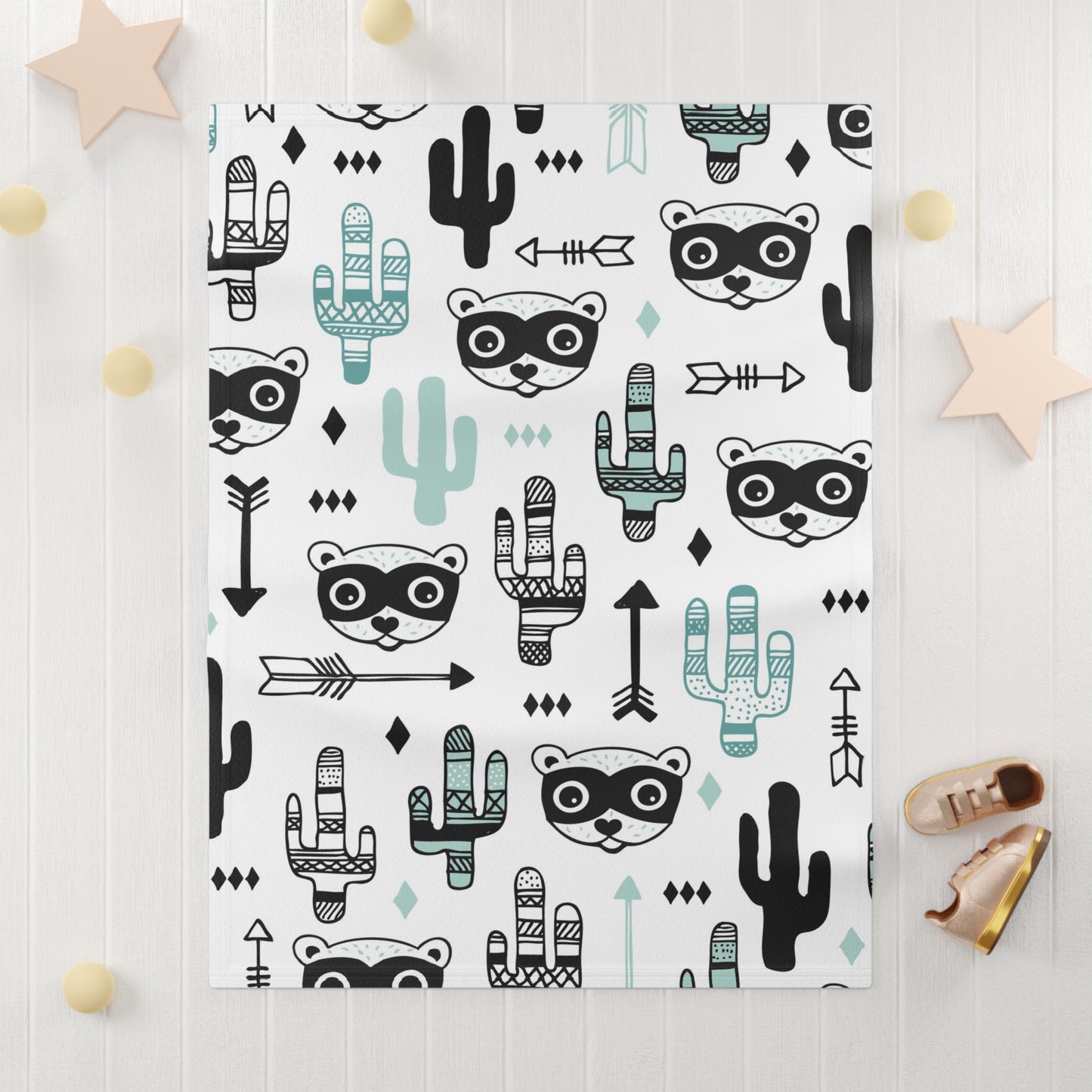 Wild West Adventure Blanket Cactus and Racoon Fun