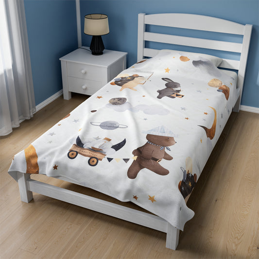 Teddy Bear With Car Velveteen Plush Blanket