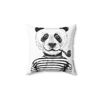 Double Sided Wolf and Panda Spun Polyester Square Pillow