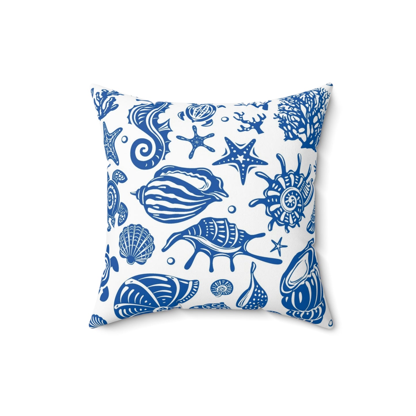 Blue Seashells and Stars Spun Polyester Square Pillow