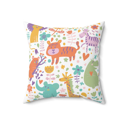 Colorful Forest Animals Spun Polyester Square Pillow