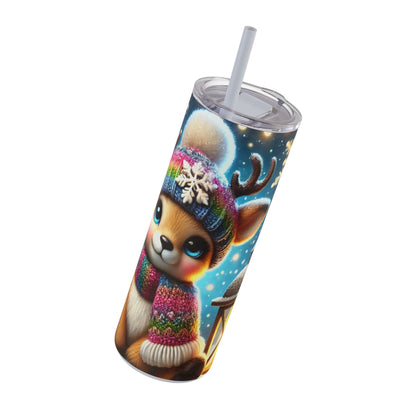 Winter Glow: Adorable Reindeer Rainbow Knit Tumbler 20oz