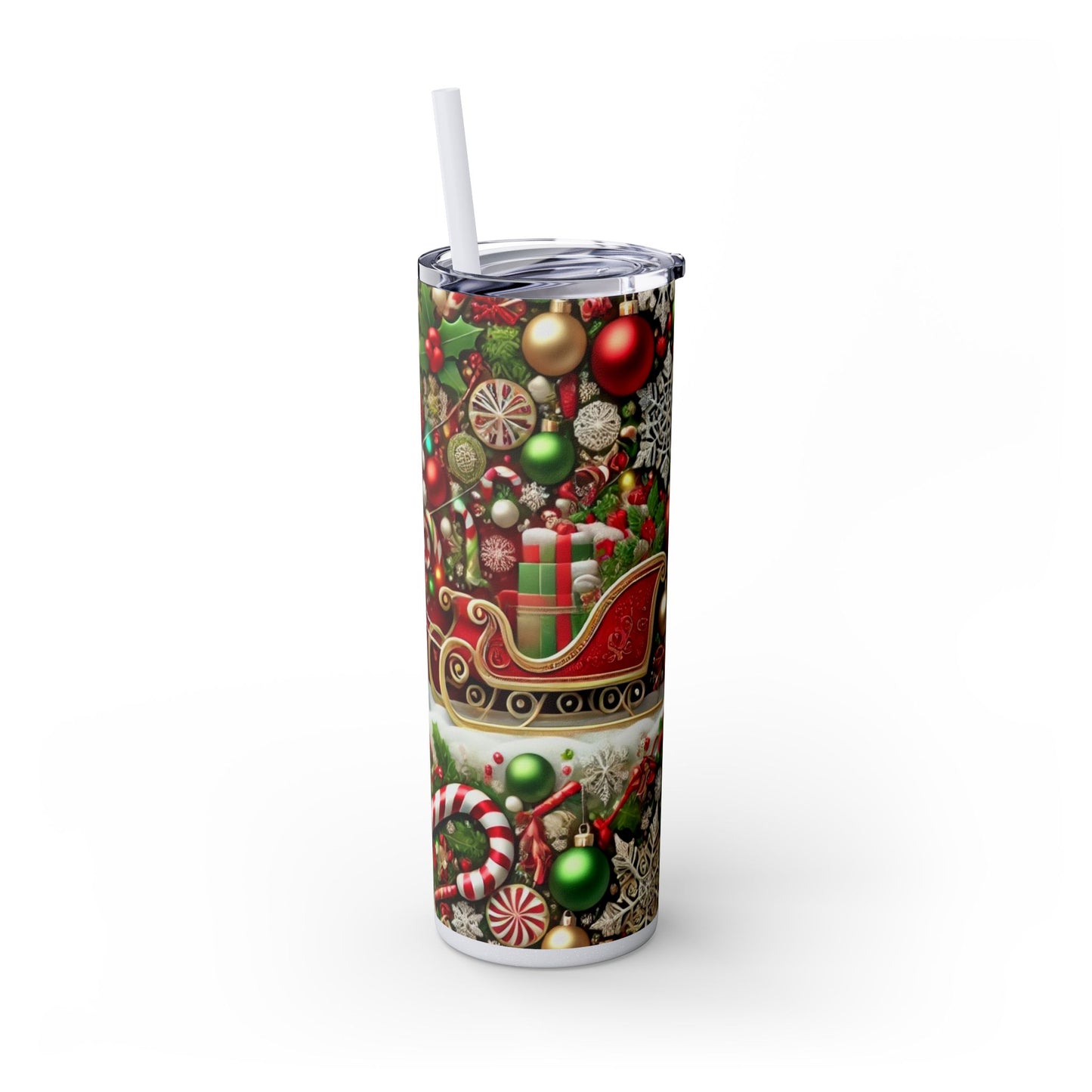 Festive Reindeer Christmas Tumbler - 20oz with Straw