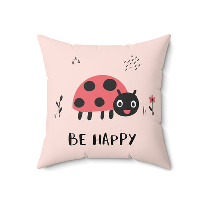 Be Happy Ladybug Pillow - Cheerful Kids Room Decor