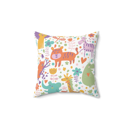 Colorful Forest Animals Spun Polyester Square Pillow