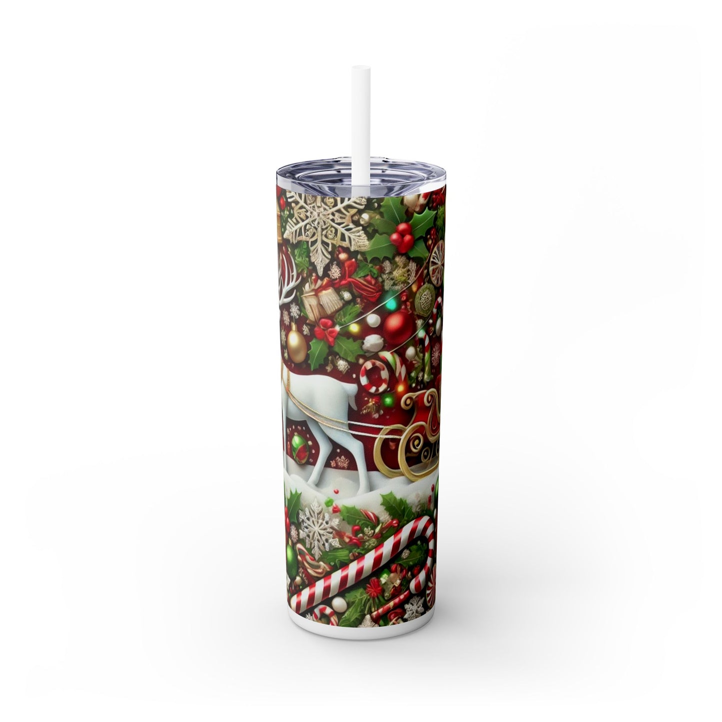 Festive Reindeer Christmas Tumbler - 20oz with Straw