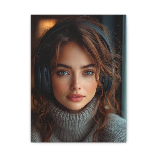 Cozy Rhythms - Girl with Headphones Canvas Art