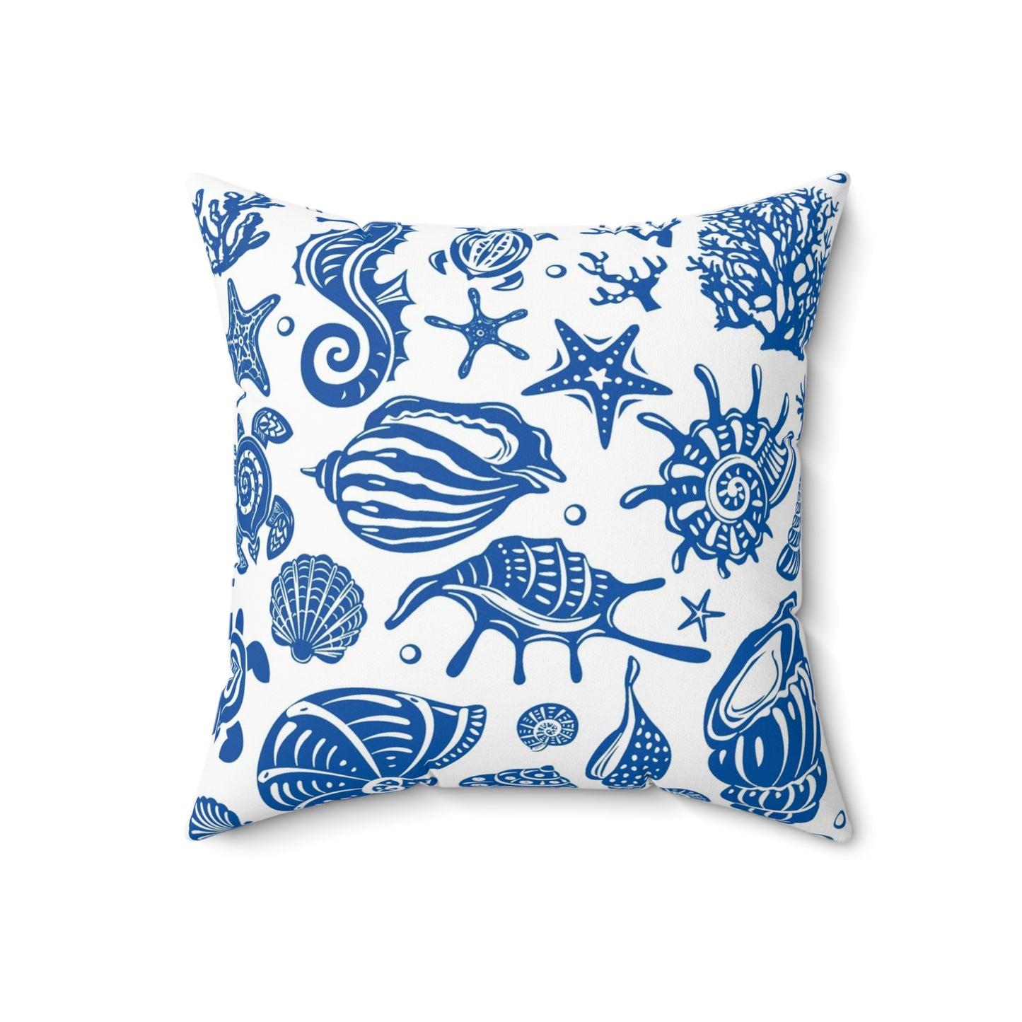 Blue Seashells and Stars Spun Polyester Square Pillow